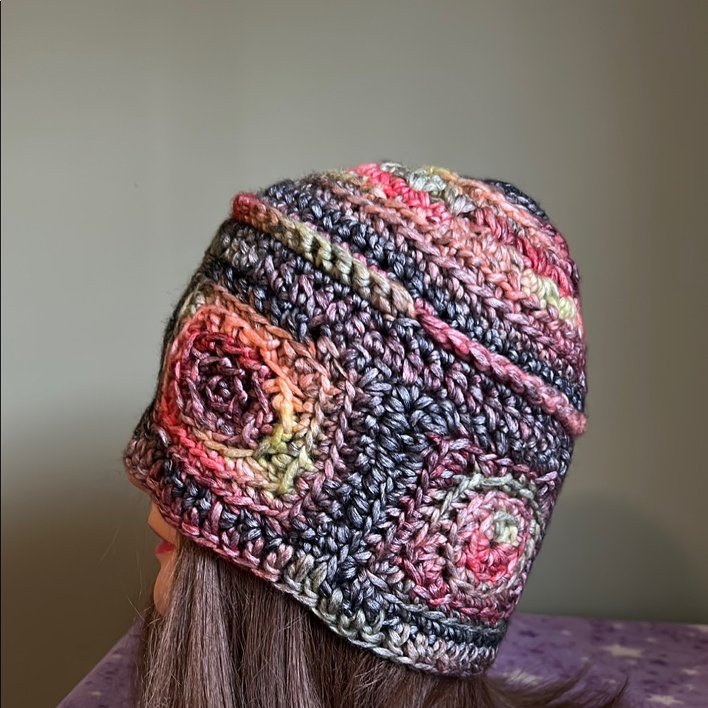 Crochet Beanie medium multi colored foam acrylic yarn new
